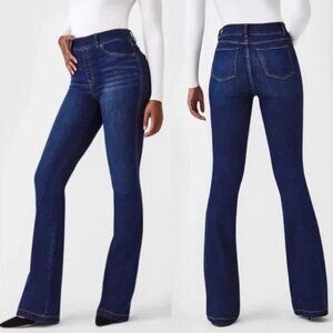Spanx Flare Jeans Women's Large Midnight Shade High Rise Pull on Stretch 20327R